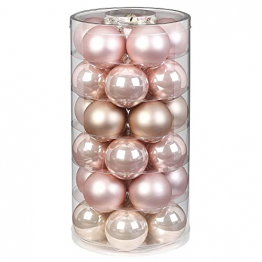 Inge Glas Weihnachtskugeln | Schöne Christbaumkugeln aus Glas | 30 Kugen in Dose | Christbaumschmuck Weihnachtsbaumschmuck Weihnachtsbaumkugeln (Pearly Rose | Beige Rosa) - 1