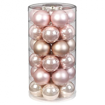 Inge Glas Weihnachtskugeln | Schöne Christbaumkugeln aus Glas | 30 Kugen in Dose | Christbaumschmuck Weihnachtsbaumschmuck Weihnachtsbaumkugeln (Pearly Rose | Beige Rosa) - 1