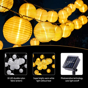 Joomer Solar Lichterkette Lampion Außen, 6M 30er LED IP65 Wasserdicht Lampion/Laternen Solar Lichterkette Auße Beleuchtung für Garten, Terrasse, Hof, Haus, Weihnachten Deko(Warmweiß) - 6