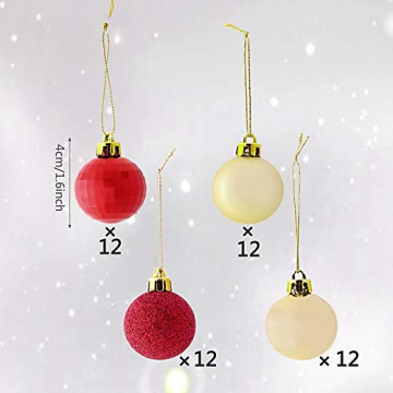 Kaishuai 48 Stück Gold deko Christbaumkugeln Set in 4 Farben, Weihnachtsbaumkugeln Gold aus & Rot Baumschmuck Weihnachtsbaum Deko & Christbaumschmuck,Christbaumkugeln Plastik - 3