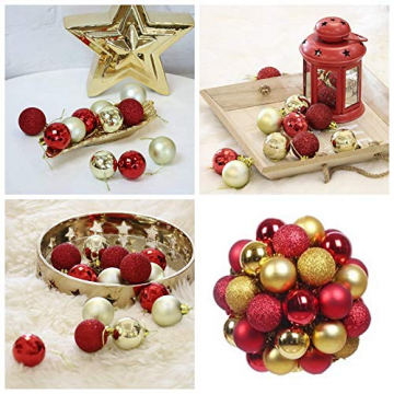 Kaishuai 48 Stück Gold deko Christbaumkugeln Set in 4 Farben, Weihnachtsbaumkugeln Gold aus & Rot Baumschmuck Weihnachtsbaum Deko & Christbaumschmuck,Christbaumkugeln Plastik - 4