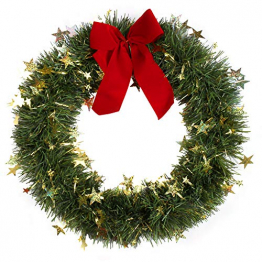 KATELUO Weihnachtskranz, Bowknot Türkranz Weihnachten Weihnachtsdeko Kranz Weihnachtsgirlande mit Kugeln Handarbeit Weihnachten Garland Deko-Kranz, für Hochzeit, Party, Garten, Wanddekoration - 1