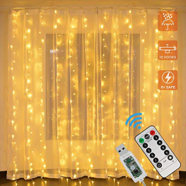 LED Lichtervorhang, Zorara 200 LEDs 3Mx2M USB Lichterkettenvorhang mit 8 Modi Fernbedien IP65 Wasserfest LELichterkette für Schlafzimmer Hochzeit Party Weihnachten Innen und außen Deko (Warmweiß) - 1