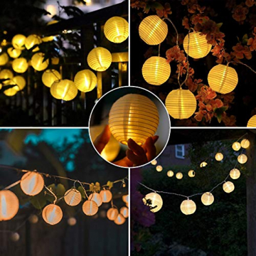 Lezonic Solar Lichterkette Lampion Außen, 8 Meter 30 LED Laternen 8 Modi Wasserdicht Solar Beleuchtung für Garten, Balkon, Hof, Hochzeit,Weihnachten,Party Deko (Warmweiß) - 5