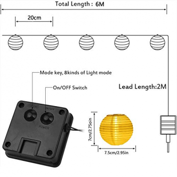 Lezonic Solar Lichterkette Lampion Außen, 8 Meter 30 LED Laternen 8 Modi Wasserdicht Solar Beleuchtung für Garten, Balkon, Hof, Hochzeit,Weihnachten,Party Deko (Warmweiß) - 7