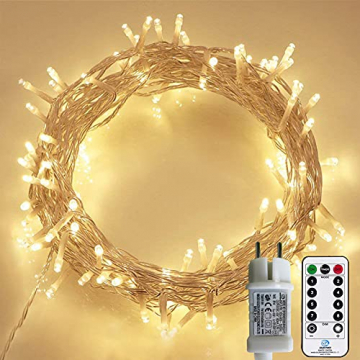 Lichterkette Außen, 12M 120 LED Lichterkette Weihnachten Netzkabel mit 8 Modi, Wasserdichte IP44 + IP65 für Weihnachtsbaum, Tannenbaum, Partys, Hochzeit Deko, Warmweiß - 1