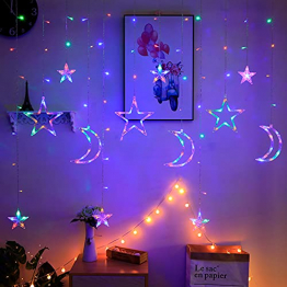 Lichterkette Bunt Sterne Mond, 3.5m*1.1m 8 Modi LED Fenster Lichterketten Vorhang Lichterkette für Zimmer Stimmungslichter ideale für Außenbeleuchtung und Innenbeleuchtung [Mehrfarbig] - 1