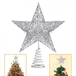 Lodou Stern für Weihnachtsbaumspitze, 20,3 cm, goldglitzernd, 5-armiger Stern, Baumspitze für Weihnachtsbaum, Verzierung, für Weihnachten, Zuhause, Party, Festtagsdekoration - 1