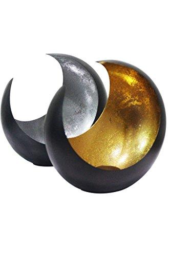 MAADES Windlicht Laterne orientalisch Moon Groß 20cm Gold | Orientalische Vintage Teelichthalter Schwarz von außen und Goldfarben innen | Marokkanische Windlichter aus Metall als Dekoration - 3