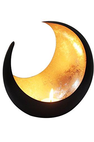 MAADES Windlicht Laterne orientalisch Moon Groß 20cm Gold | Orientalische Vintage Teelichthalter Schwarz von außen und Goldfarben innen | Marokkanische Windlichter aus Metall als Dekoration - 4