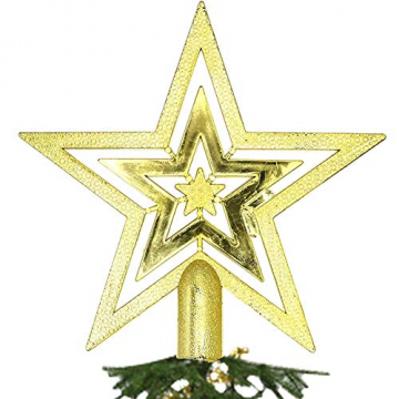 NALCY Weihnachtsbaum-Spitze Baumspitze Stern, Weihnachtsbaumspitze Fünfzackiger Stern Christbaumschmuck, Glitzer Goldener Pentagramm Top Star, Weihnachtsbaum Kunststoff Deko - Gold (20cm) - 1