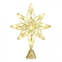 OSALADI Weihnachtsbaum Topper Beleuchtet Acht Spitzen Stern Baum Topper mit Lichterketten Eisendraht Baumkronen Ornament für Weihnachtsbaum Party Indoor Dekoration (Gold) - 1