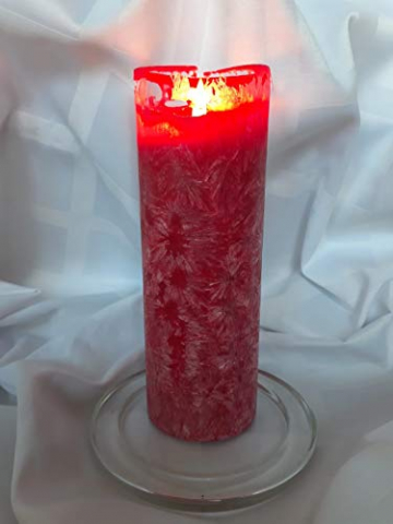 SOLUMAR | Premium Kerze Rot - Natürliche Handgemachte Palm Kerze mit speziellem Baumwolldocht - Auch für Allergiker - Brenndauer 65 Std. - 18 x 6,5 cm - Durchgefärbt - EU Made - (Gratis Teelichter) - 4