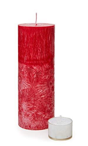 SOLUMAR | Premium Kerze Rot - Natürliche Handgemachte Palm Kerze mit speziellem Baumwolldocht - Auch für Allergiker - Brenndauer 65 Std. - 18 x 6,5 cm - Durchgefärbt - EU Made - (Gratis Teelichter) - 1