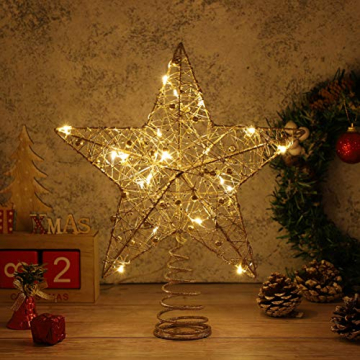 STOBOK Weihnachtsbaum Topper Stern Beleuchtet Baumkronen Ornament LED Licht Glitter Aushöhlampe für Weihnachten Party Ornament Dekorationen Golden - 6