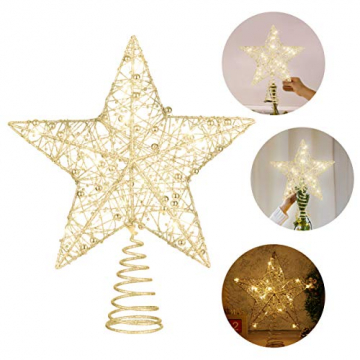 STOBOK Weihnachtsbaum Topper Stern Beleuchtet Baumkronen Ornament LED Licht Glitter Aushöhlampe für Weihnachten Party Ornament Dekorationen Golden - 9