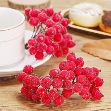 Tatuo Packung von 200 Stück Frosted Fruit Holly Beeren Mini Weihnachten Künstliche Berry Blume für Zuhause, Hochzeit, Party, Geburtstag, DIY Dekoration (Rot) - 2