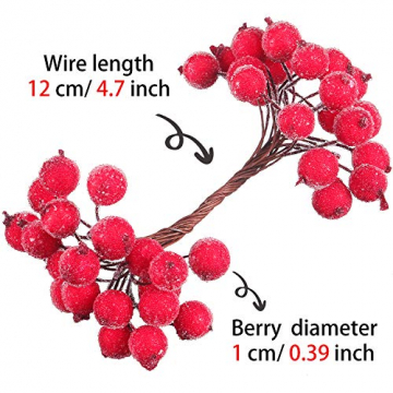 Tatuo Packung von 200 Stück Frosted Fruit Holly Beeren Mini Weihnachten Künstliche Berry Blume für Zuhause, Hochzeit, Party, Geburtstag, DIY Dekoration (Rot) - 3