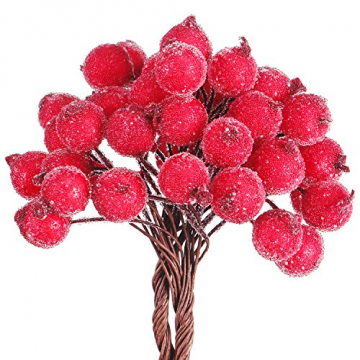 Tatuo Packung von 200 Stück Frosted Fruit Holly Beeren Mini Weihnachten Künstliche Berry Blume für Zuhause, Hochzeit, Party, Geburtstag, DIY Dekoration (Rot) - 4