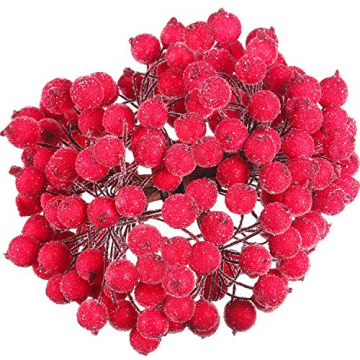 Tatuo Packung von 200 Stück Frosted Fruit Holly Beeren Mini Weihnachten Künstliche Berry Blume für Zuhause, Hochzeit, Party, Geburtstag, DIY Dekoration (Rot) - 1