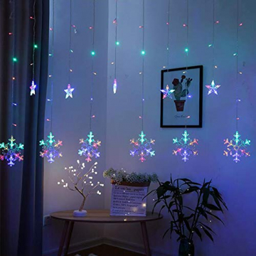 Towinle LED Lichterkette Sternen Schneeflocke Lichtervorhang 138 LEDs Led Schneeflocke Sternenvorhang mit Netzstecker 8 Lichtermodi Led Kette Weihnachten Party Fester Deko - 3