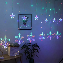 Towinle LED Lichterkette Sternen Schneeflocke Lichtervorhang 138 LEDs Led Schneeflocke Sternenvorhang mit Netzstecker 8 Lichtermodi Led Kette Weihnachten Party Fester Deko - 1