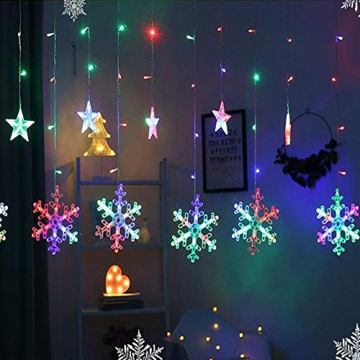 Towinle LED Lichterkette Sternen Schneeflocke Lichtervorhang 138 LEDs Led Schneeflocke Sternenvorhang mit Netzstecker 8 Lichtermodi Led Kette Weihnachten Party Fester Deko - 4