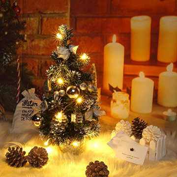 Urmagic Mini LED Weihnachtsbaum klein Künstlicher Tannenbaum mit LED Lichterkette Beleuchtung und Baumschmuck Weihnachtskugeln Künstliche Weihnachtsbäume weihnachts Desktop dekoration - 5