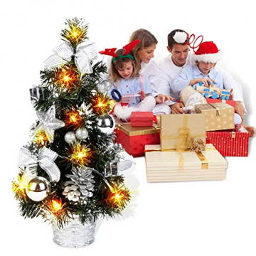 Urmagic Mini LED Weihnachtsbaum klein Künstlicher Tannenbaum mit LED Lichterkette Beleuchtung und Baumschmuck Weihnachtskugeln Künstliche Weihnachtsbäume weihnachts Desktop dekoration - 7