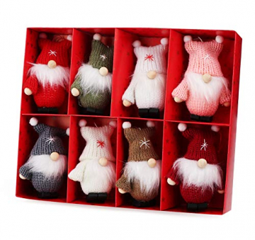 Weihnachtswichtel aus Holz 8-teiliges Set in Geschenkbox, 9 cm Baumanhänger Weihnachtsanhänger, mit Anhänger - Winterkinder als Weihnachtsbaumschmuck, Deko & Geschenk - 1