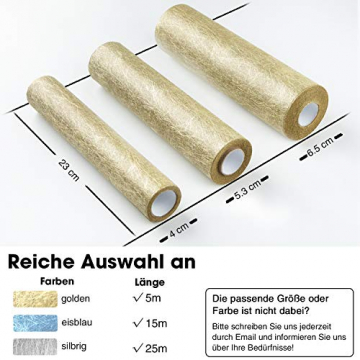 WELTRXE Tischläufer, Wiederverwendbaren Dekostoff aus Polyesterfabern Sicherer Tischband in Vielen Farben zur Dekoration 23cm × 15m Golden Hochzeit Tischdeko auch Ostern Festival Geschenkband - 2