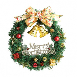 WINOMO Weihnachten Kranz Bowknot Weihnachtskranz Tannenkranz mit kugeln Stern Geschenke Weihnachtsdeko Tür Wand Ornament - 1
