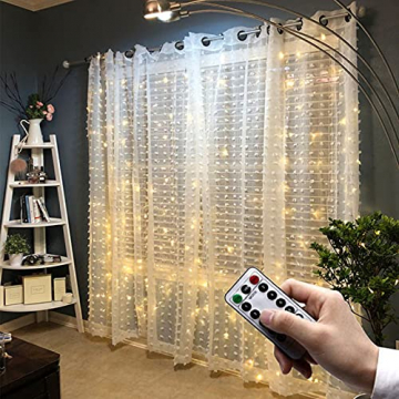 Yizhet Lichtervorhang 3x3m LED Lichterkette LED Lichterkettenvorhang mit 8 Modi, 300LEDs, IP65 Wasserdicht Deko für Weihnachten, Partydekoration, Innenbeleuchtung (Warm White) - 7