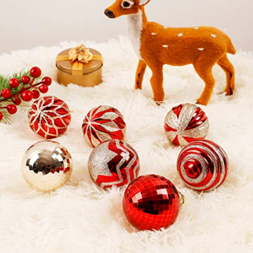 Yorbay Weihnachtskugeln 24er Set Christbaumkugeln 6cm aus Kunststoff in Rot und Hellgold mit Aufhänger, Weihnachtsdeko für Weihnachten, Weihnachtsbaum, Tannenbaum, Christmasbaum(Mehrweg) - 4