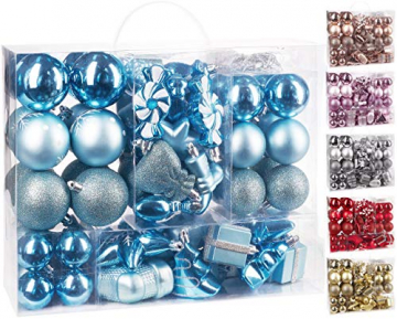 Brubaker 77-teiliges Set Weihnachtskugeln Christbaumschmuck - Kunststoff Hellblau/Silber - 1