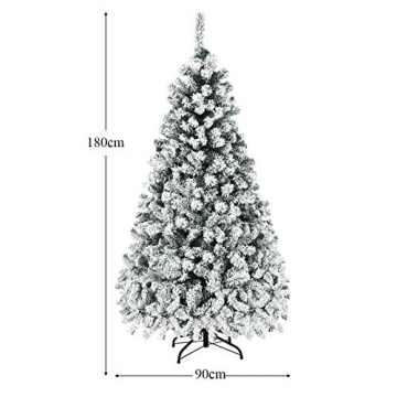 COSTWAY 180/225cm Künstlicher Weihnachtsbaum mit Schnee und warmweißen LED-Leuchten, Tannenbaum mit Metallständer, Christbaum PVC Nadeln, Kunstbaum Weihnachten Klappsystem (180cm) - 8