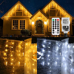 Eisregen Lichterkette Außen,ECOWHO 360 LEDs Erweiterbar Eiszapfen Lichtervorhang,11 Modi und Timer,Warmweiß Kaltweiß Lichterkette Außen Wasserdicht Weihnachtsbeleuchtung für Weihnachten（8.85x0.9m） - 1