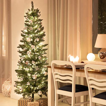 FAIRYTREES künstlicher Weihnachtsbaum Slim, Fichte Natur, grüner Stamm, Material PVC, inkl. Holzständer, 150cm, FT12-150 - 3