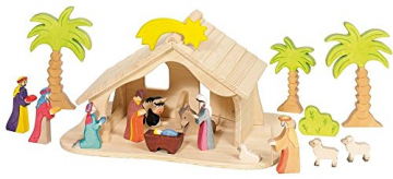 Holztiger Puppenhaus mit Weihnachtsstern (ohne Figuren, ohne Bäume) - 2