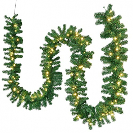 Juskys Weihnachtsgirlande 5m künstlich mit Beleuchtung – Lichterkette mit 100 LED warm-weiß IP44 - Tannengirlande für Innen & Außen – Weihnachtsdeko - 1