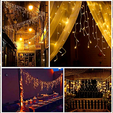 LED Lichtervorhang,12M 480 Led PECCIDER 8 Modi Lichterkette Eisregen Vorhang strombetrieben,Lichterkette außen&innen, Schlafzimmer Hochzeit Weihnachten Party (Warmweiß) - 2