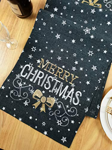 Lifestyle Tischläufer Weihnachten | Hochwertige Tischdecke, dunkelgrau in schicker Farbkombination 40x140 cm | Weihnachtsdeko Tisch Sterne 