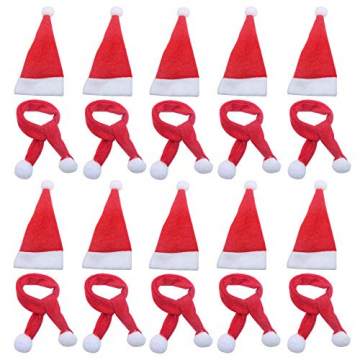LOOGI Santa Hut Schal Mini Weihnachten Besteckhalter Weihnachtsdeko Bestecktasche Weihnachtsmütze Tischdeko 10 Stück - 1