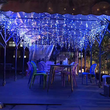 Luccase LED Vorhang Lichte 5 x 0,8 m 216 LED Wasserdichtes Lichterketten Lcicle Light Ausziehbares Licht mit Funkelndem Vorhang Fenster Dekor Weihnachtslicht (Blau) - 2