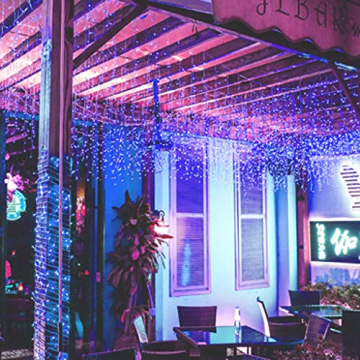 Luccase LED Vorhang Lichte 5 x 0,8 m 216 LED Wasserdichtes Lichterketten Lcicle Light Ausziehbares Licht mit Funkelndem Vorhang Fenster Dekor Weihnachtslicht (Blau) - 3