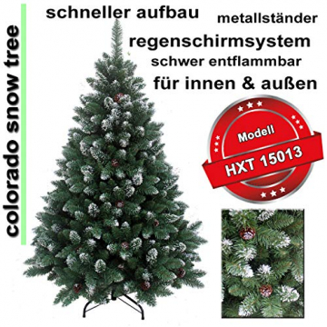 RS Trade HXT 15013 künstlicher Weihnachtsbaum 180 cm mit Schnee und Zapfen (Ø ca. 114 cm) ca. 1095 Spitzen, schwer entflammbarer Tannenbaum mit Schnellaufbau Klappsystem, inkl. Christbaum Ständer - 2
