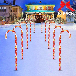 Surakey Festive LED Lichterkette - 10 Stück Weihnachten Beleuchtete Zuckerstangen Lichter Weihnachtsweg Marker, für Garten Dekoration, Gartenstecker Balkon Weihnachtsbeleuchtung Deko Außen - 1