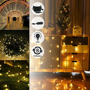 UISEBRT 50m 500 LED Lichterkette Außen Innen Dekoration für Weihnachten, Ostern, Halloween, Hochzeit, Party, mit 8 Leuchtmodi, Wasserdicht IP44 (50m 500LED, Warmweiß) - 3