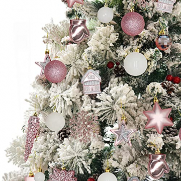 113 Stück Christbaumkugeln Set Weihnachtskugeln aus Kunststoff Rosa und Weiß Baumschmuck Weihnachtsbaum Deko & Christbaumschmuck in unterschiedlichen Größen und Designs Rosa und Weiß - 6