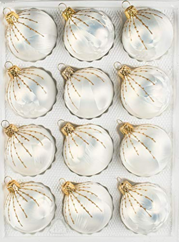 12 TLG. Glas-Weihnachtskugeln Set in 'Ice Weiss Gold' Regen- Christbaumkugeln - Weihnachtsschmuck-Christbaumschmuck - 1